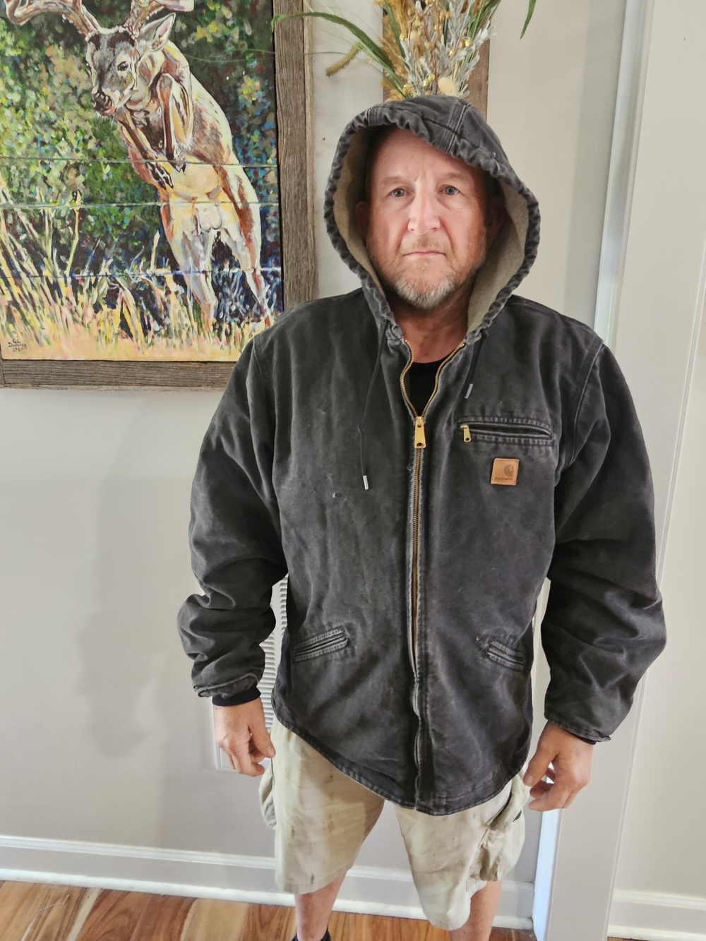 Vintage Carhartt Black Hooded Work Jacket - Men's Heavyweight Zip Front